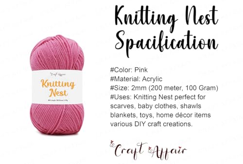 Image of Craft Affair | Knitting Nest Acrylic Yarn (200 Meter, 100 Grams, 2mm) / Woolen Yarn /Acrylic Yarn for Knitting and Crocheting-Pink