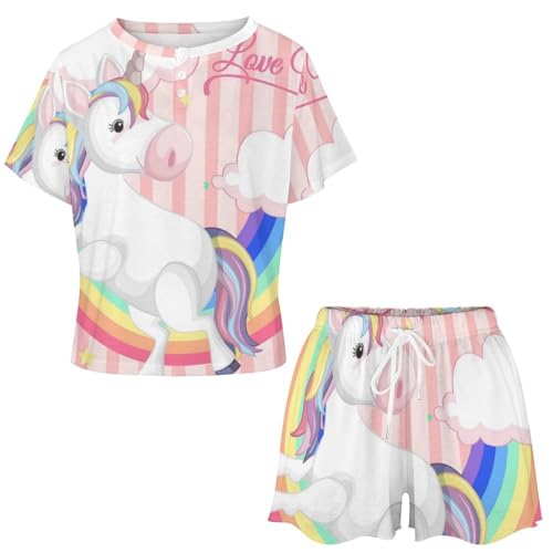 Pyjama licorne femme ensemble d'été short et manches courtes Arc-en-Ciel - 4