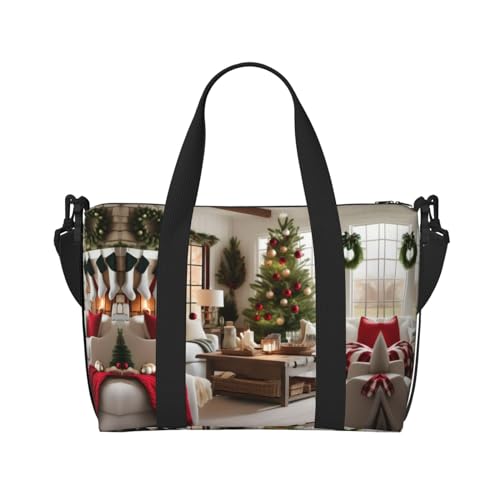 Travel Duffle Bag Weekender Bag Carry On Tote Bag Sport Gym Bag for Women Men Farmhouse Christmas Print2