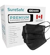 SURESAFE Premium Black Mask - Disposable Face Mask Pack of 100/200/400/2000, 3 Ply face mask with...