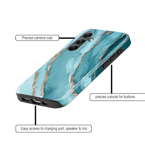 Image of COLORflow Back Cover Compatible with Samsung Galaxy A34 5G | Beautiful Blue Marble Golden Stripes | Designer Printed Glossy Armoured Bumper Back Cover Compatible with Samsung Galaxy A34 5G