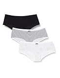 Iris & Lilly Braga Bóxer de Algodón Mujer, Pack de 3, Negro/Blanco, Puntos Y Rayas, 38