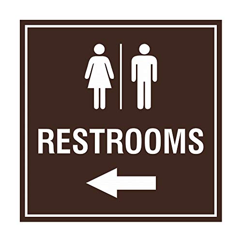 Panneau flèche gauche Restrooms résistant aux intempéries adhésif marron