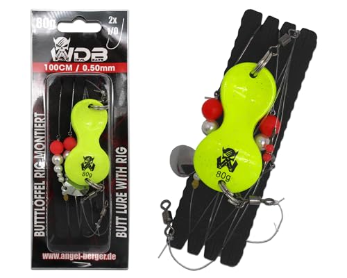 Angel-Berger Wild Devil Baits Buttlöffel Rig UV Butt Lure with Rig Butt Löffel Vorfach montiert Plattfisch Meeresvorfach Brandungsvorfach (60g, UV Yellow)