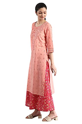Image of Aurelia Women's Peach Floral Printed Printed Cotton Regular Kurta
