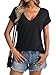 Micticsi Womens Deep V Neck Short Sleeve T Shirts Casual Loose Fit Shirt Sexy Summer Tops Folded Sleeves Basic Tee 2025 Black