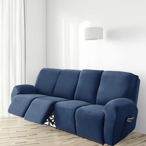 Housses de fauteuil lavables en velours bleu marine premium pour canapé relax - 6