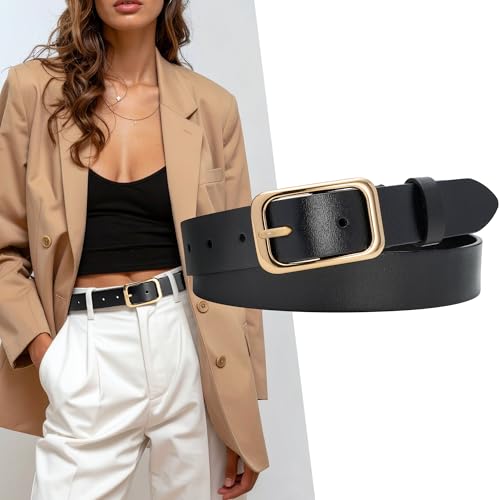 Genuine Leather Belt for Women, Women’s Fashion Belt for Jeans Dresses - 1.3” Wide with Gold Buckle2