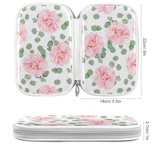 Image of Pink Camellia Marble Pencil Bag Case Zipper Pencil Holder Organizer Stationary Pen Bag Cosmetic Makeup Bag Pouch Purse for School Office Supplies