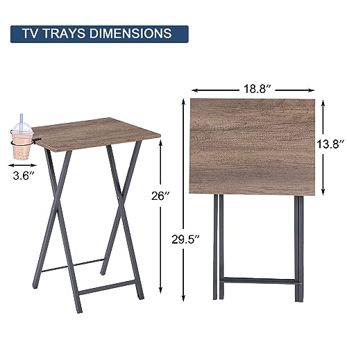 Image of VECELO TV Tray for Eating Set of 2, Portable Dinner /Snack Table with Cup Holder for Couch, Living Room and Small Space, 14.17 inch D x 18.8 inch W x 29.5 inch H, Coffee