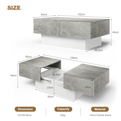 KEEPREAPER Modern Coffee Table with Large Storage for Living Room, Farmhouse Living Room Center Table Mesas De Centro para Salas Modernas Nesting Tables for Reception Room, Grey - Image 2