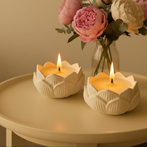 Concrete Lotus Jar Candle | Velvet Rose Aroma | 12+Hours Burn Tim...