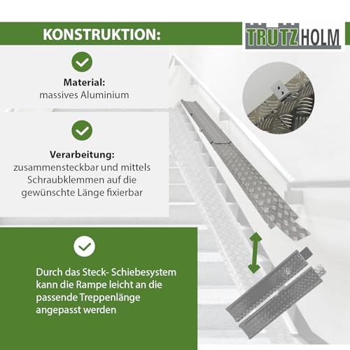 TRUTZHOLM Treppenrampe Auffahrschiene 150-270 cm verstellbar Alu grau Rampe für E-Bike Fahrrad