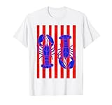 aragosta grafica strisce rosse e bianche fisherman estetica maglietta