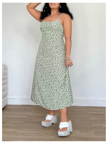 Image of Floerns Women's Plus Size Spaghetti Strap Floral Dress Tie Back Vacation Midi Dresses