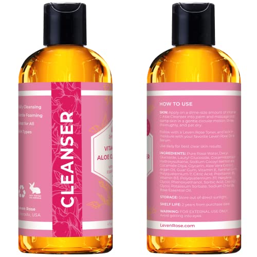 Vitamin C Aloe Foaming Facial Cleanser By Leven Rose With Rosewater, Argan Oil & Aloe Vera Gel, Gentle Foaming, Natural Anti-Aging Face Wash, Stops Breakouts, Balances Ph, Great For All Skin Types Facial Cleanser 4 Oz #TOP6