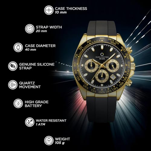 Image of Carlington Nitro Analog Chronograph Men's Polyurethane Strap Wrist Watch | Quartz Movement | Water & Shock Resistant Watch for Men | Casual & Formal Wear - CT 8054