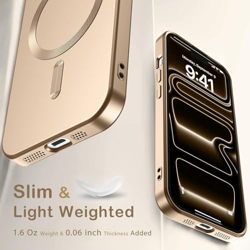 Image of DIZORO Magnetic Case for iPhone 13 / iPhone 14 Cover [Compatible with MagSafe][Built-in Camera Lens Protector] Slim Soft Silicone Bumper Shockproof Metallic Luster Back Cover Phone Cases (Desert)