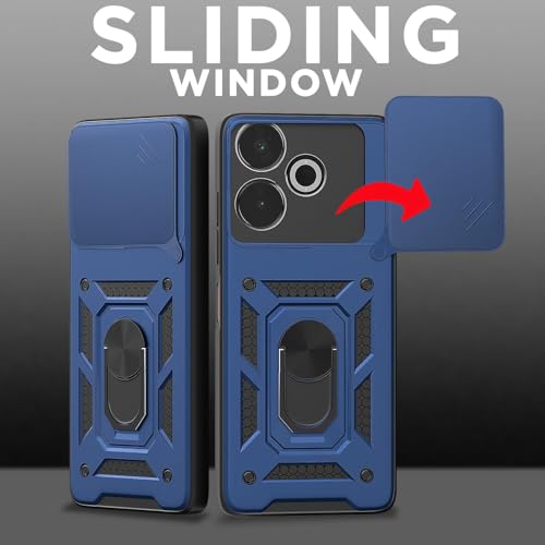 Image of Luxe Back Cover for Poco M6 Plus 5G / Redmi 13 5G | D10 Tough Armor | Sliding Camera Shield | 360 Protection | Kickstand Ring Holder | Military-Grade Shockproof Bumper