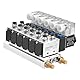 Heschen, elektrisches pneumatisches Magnetventil, 4V210-08, 6 Stück, DC 24 V, PT1/4, 5 Wege 2 Positionen, Verteilerbasis, Schalldämpfer, Schnellbefestigungs-Set
