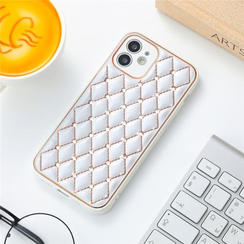 Coque iPhone 13 Pro anti-choc et anti-rayures en cuir matelassé blanc brillant