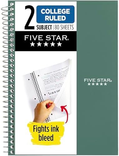 Image of Five Star Spiral Notebook, 2 Subject, College Ruled Paper, 6 inch x 9-1 /2 inch, 80 Sheets, Fights Ink Bleed, Water Resistant Cover, Seaglass Green (840029CH1-ECM) (Pack of 12)