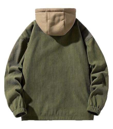 INVACHI Men's Hooded Corduroy Jacket Drawstring Fuzzy Hoodie Casual Flannel Jacket2