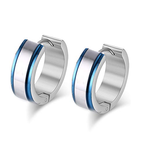Small Stainless Steel Hoop Electric blue Earrings for Women Men-image-21