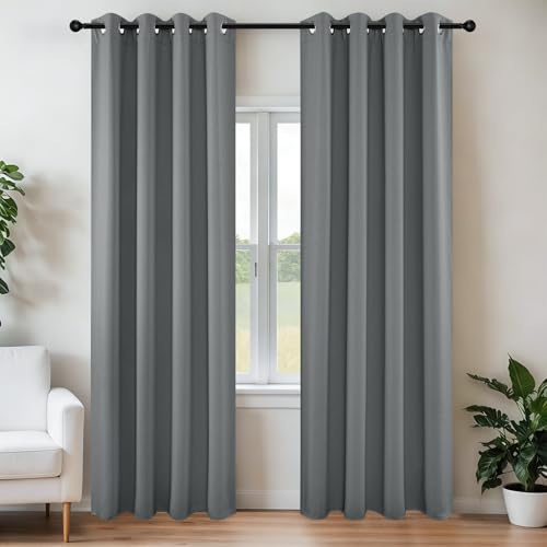 Image of Joydeco Blackout Curtains 108 Inch Length 2 Panels Set, Thermal Insulated Long Curtains& Drapes 2 Burg, Room Darkening Grommet Drapes for Living Room Bedroom Window (W52 x L108 Inch, Light Grey)