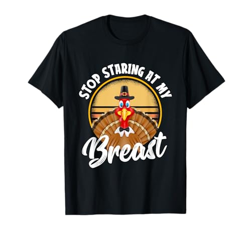 Turkey stop staring retro sunset funny thanksgiving gifts maglietta