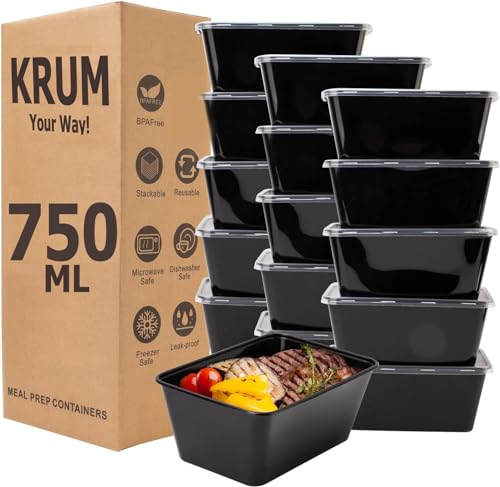 Image of KRUM 750ml Black Takeout Food Containers Food Storage Containers With Lids Freezer Safe | Meal Prep | Microwavable Dishwasher | Leakproof | BPA Free Pack of 25