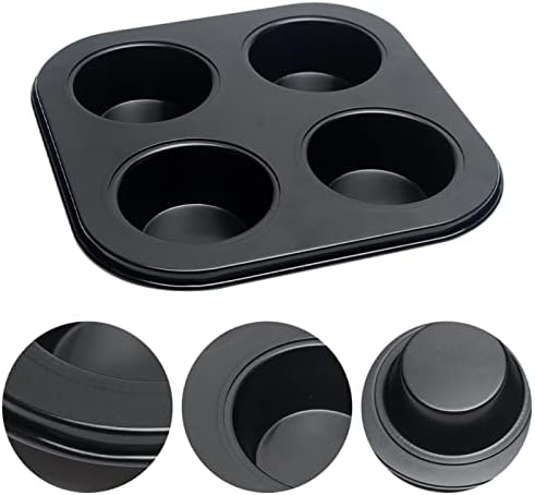 4 Cup Muffin Pan Mold - Non-Stick Cupcake Baking Tray/Tin - Carbon Steel Cake Mould For home, cafe bar and restaurant (Black)