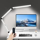 Micomlan LED Desk Lamp for Home Office, Architect Clamp Desk Lamp with Remote Control, Adjustable Dimmable Swing Arm Clamp on Table Light Clip-on Dual Light 5 Brightness Levels & 4 CCT Modes