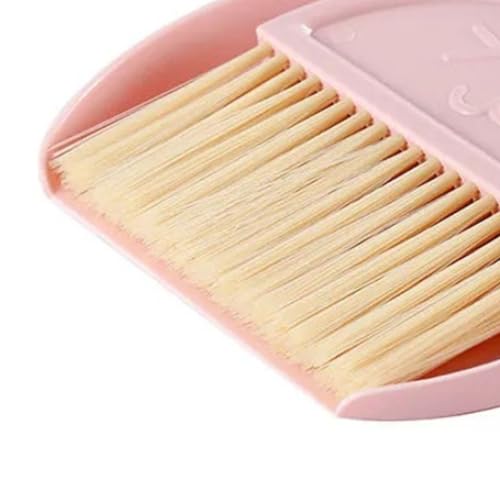 WPKD BLUEIY Mini Besen Kehrschaufel Set, Handheld Reinigungswerkzeug mit Smile Face Design, Tragbare Winzige Bürste und Kehrschaufel für Tischplatte und Büro, Rosa – Bild 4