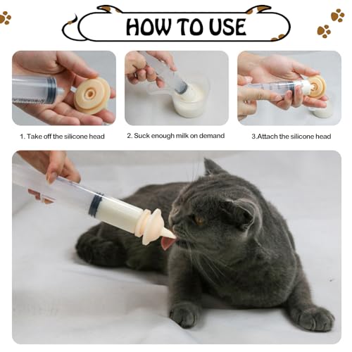 LunarCharm 6-teiliges Sauger für Kätzchenflaschen Wiederverwendbares Fütterset für Kätzchenflaschen Nippel mit Spritzen für Welpen, Kätzchen und andere Neugeborene Haustiere