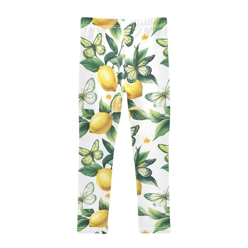 Green Butterfly Lemon Girls Leggings Kids Yoga Pants Dance Active Tights 4T2