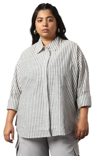 Image of HIGH Star Oversized Striped Cotton Shirt for Women | Stylish Tops for Women | Comfortable and Trendy Casual Shirt