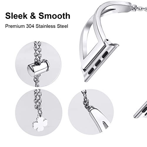 Secbolt Stainless Steel Bands Compatible With Apple Watch Band 42Mm 44Mm 45Mm Iwatch Series 8/7/6/5/4/3/2/1/Se, Dressy Bangle Bracelet Women, Silver #TOP1