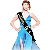 Sweet 16 Sash Birthday Party Sash -Black with Gold Glitter Text