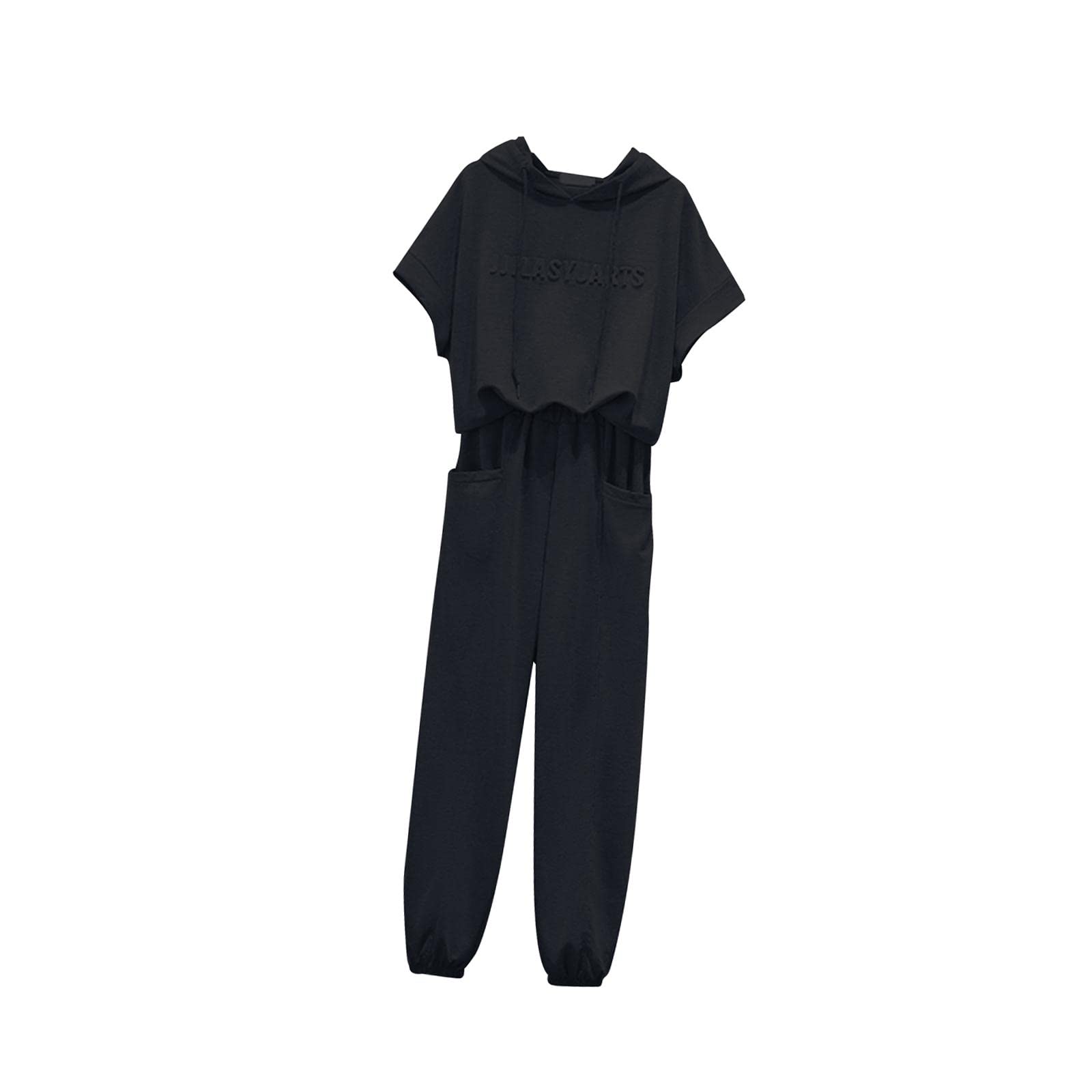 nivaa Women Tracksuit Set 2 Piece Short Sleeve Sweatshirt and Long Pants Loungwear M Black-picture-14