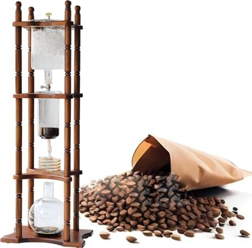 Cold Brew Drip Tower with Adjustable Water Flow,Cold Brew Drip Tower - 3000ml Iced Coffee Maker, Wooden & Glass Cold Dripper Pot for Smooth Cold Brew Coffee, Perfect for Summer Refreshment,