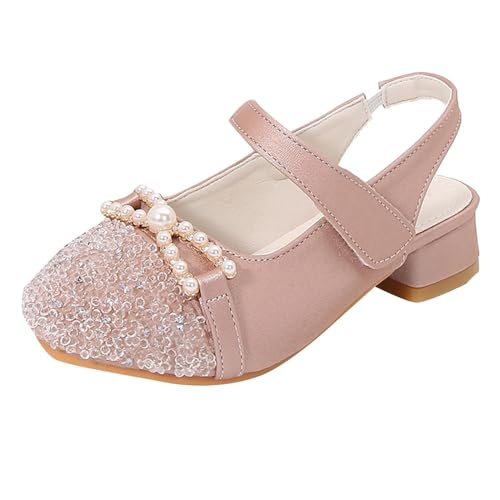 IWIHMIV Girls Dress Shoes Little Girls Heels Sandals Summer Bow Shoes Closed Toe Low Heels Party Sandals for Toddler