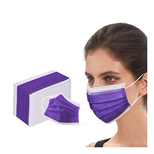 50PCS 3-ply Disposable Face Mask Elastic Earloop Mouth Cover Masks Anti Spittle Dust Purple