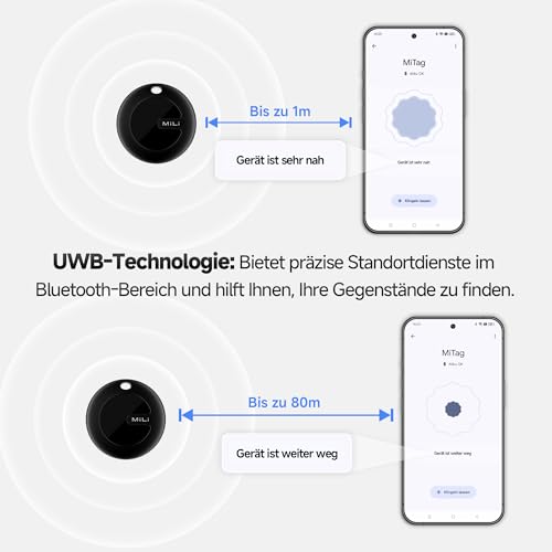 MiLi MiTag Android Smart Tag, Schlüsselfinder KeyFinder kompatibel mit Google Mein Gerät Finden APP (Android NUR), Bluetooth Key Finder für Gepäck/Taschen/Koffer/Brieftasche, Schwarz-4Pack