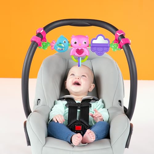 Image of Bright Starts Busy Birdies Carrier Toy Bar Musical Take-Along Toy with Lights, Ages Newborn +, Pink