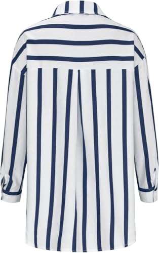 Image of ROYALICA Women's Orange & White Striped Cotton Blend Oversized Casual Shirt