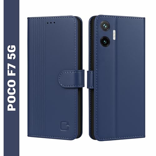 Image of AIBEX Shock Proof Flip Compatible for Poco F7 5G Flip Cover Leather Finish | Inside TPU with Card Pockets | Wallet Stand | Complete Protection Flip Case - Blue