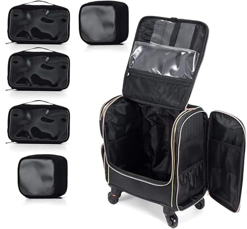 Image of SHAMAX Professional Rolling Makeup Case, Cosmetic Organizer Bag, Manicure Pedicure Vanity Locks, Trolley for Hairdressers, Salons, Beauty Lovers, MUA 360 Universal Wheels (Y29)