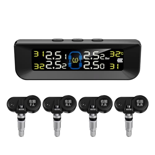 Système de surveillance de la pression des pneus sans fil à énergie solaire - 6 modes d'alarme et 4 capteurs internes avec écran LCD - Système de surveillance de la pression des pneus avec affichage