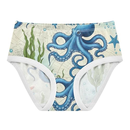 Pattern Toddlers Underwear Floral 2t Cotton Girl Panties Cute Vintage Blue Octopus Corals Sea Briefs Girls Undies
